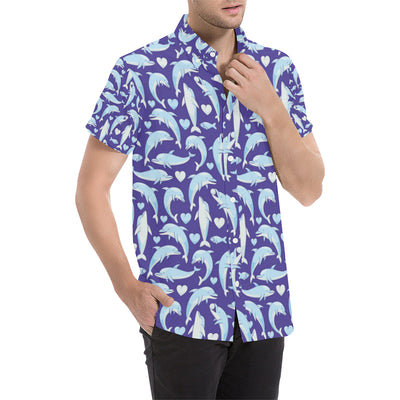 Dolphin Smile Print Pattern Men's Short Sleeve Button Up Shirt