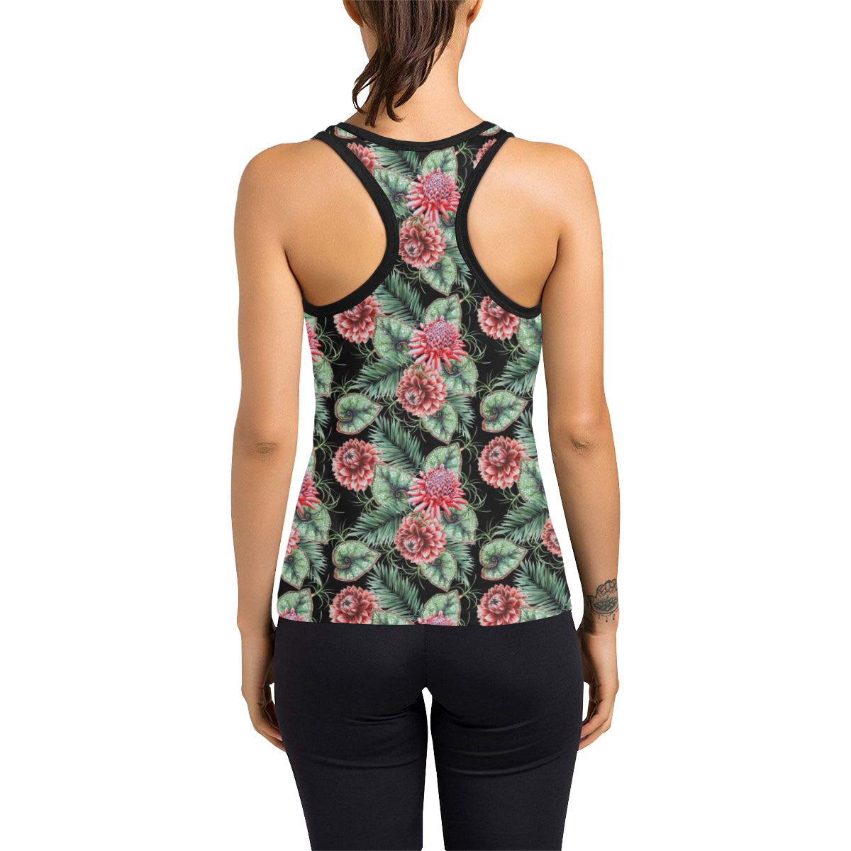 Dahlia Pattern Print Design DH06 Women's Racerback Tank Top