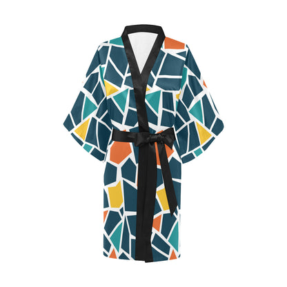 Mosaic Pattern Print Design 02 Women's Short Kimono