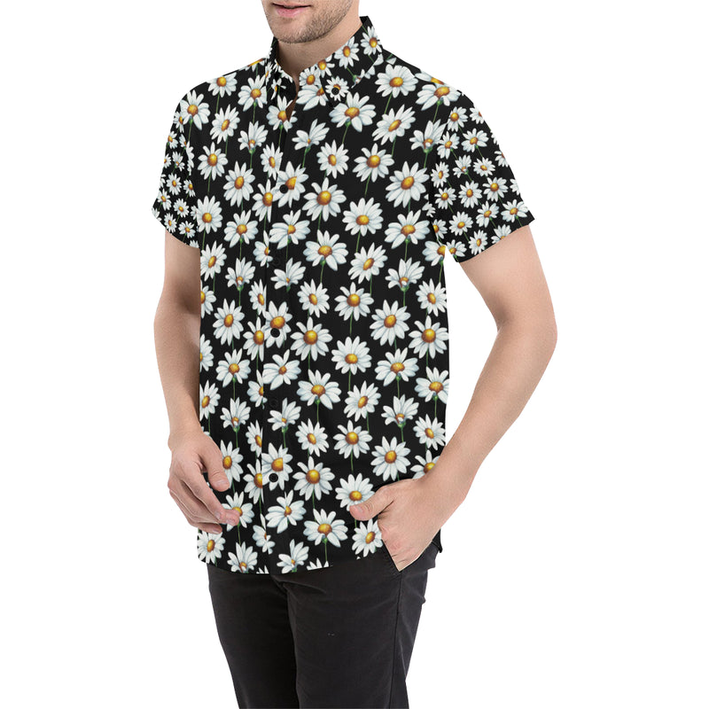 Daisy Print Pattern Men's Short Sleeve Button Up Shirt