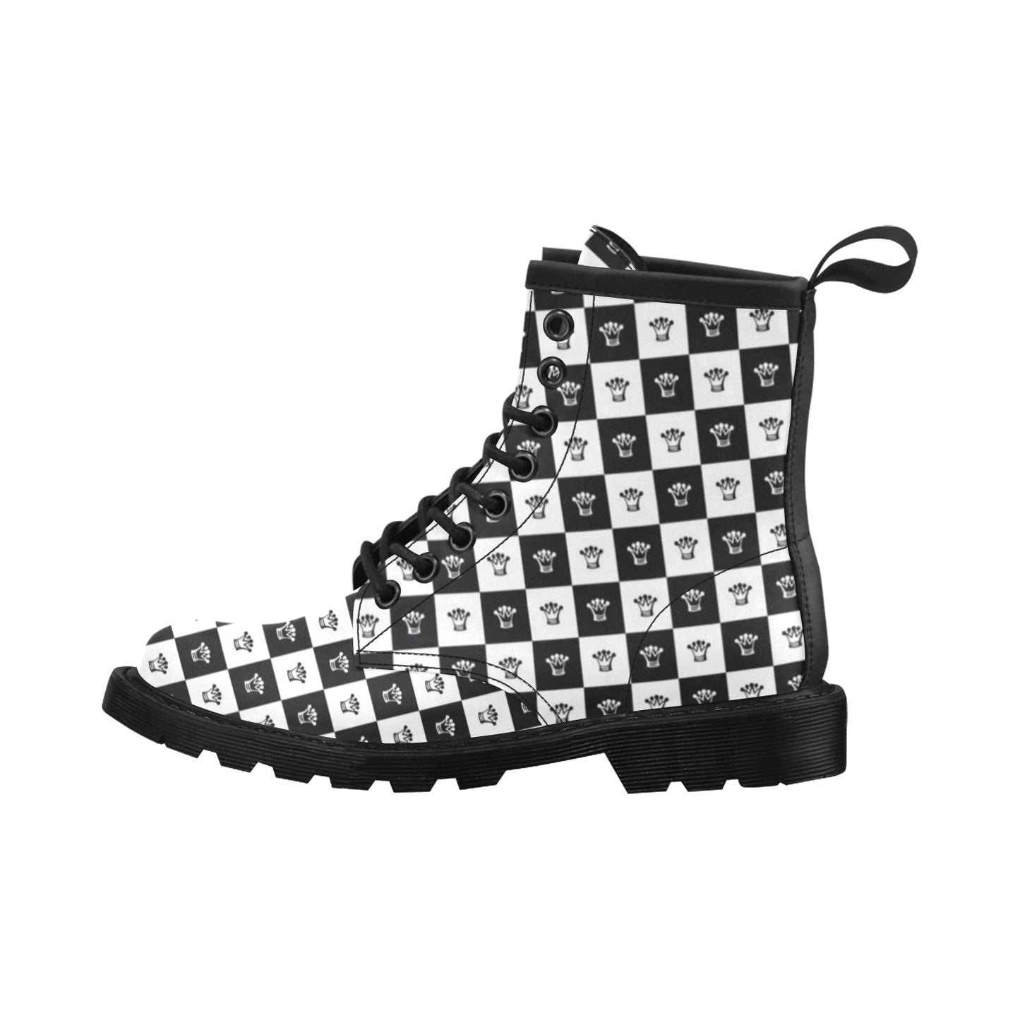 Checkered Flag Crown Pattern Women's Boots
