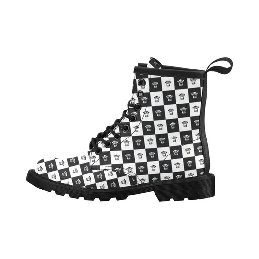 Checkered Flag Crown Pattern Women's Boots