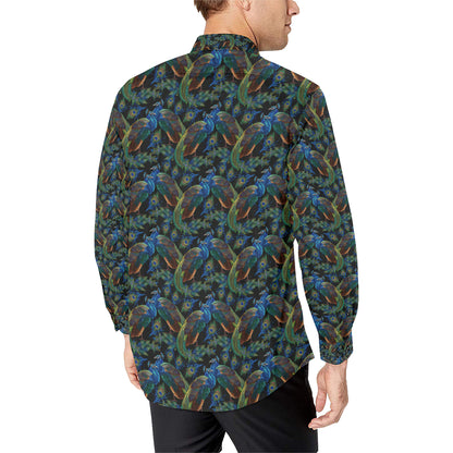 Peacock Themed Design Print Men's Long Sleeve Shirt