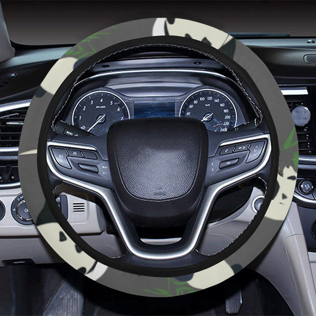 Panda Pattern Print Design A06 Steering Wheel Cover with Elastic Edge