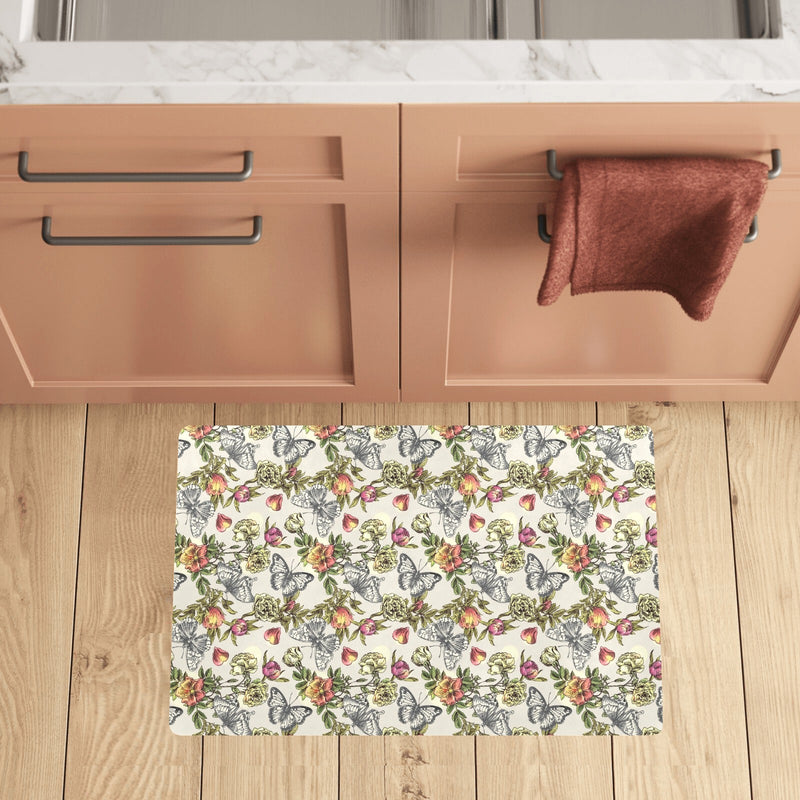 Butterfly Flower Pattern Print Design 06 Kitchen Mat