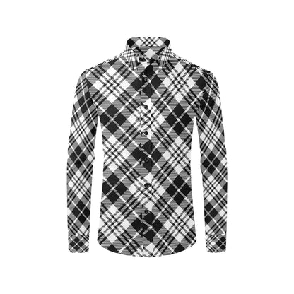 Plaid Black White Pattern Print Design A02 Men's Long Sleeve Shirt