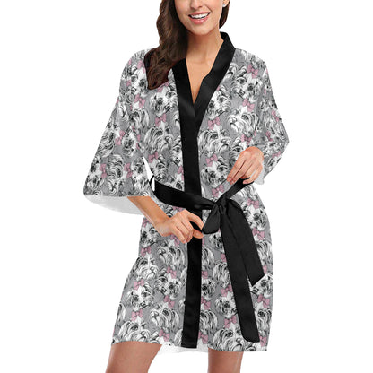 Maltese Pattern Print Design 01 Women's Short Kimono