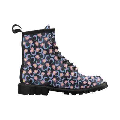 Lotus with Moon Pink Print Themed Women's Boots