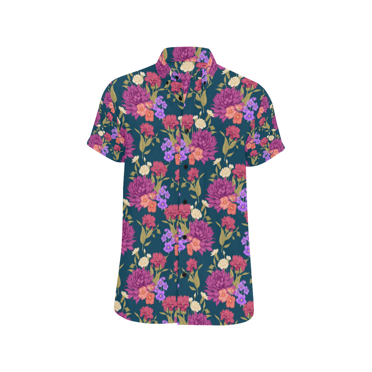Dahlia Pattern Print Design DH01 Men's Short Sleeve Button Up Shirt
