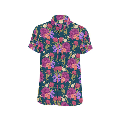 Dahlia Pattern Print Design DH01 Men's Short Sleeve Button Up Shirt