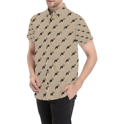 Boston Terrier Pattern Print Design 02 Men's Short Sleeve Button Up Shirt
