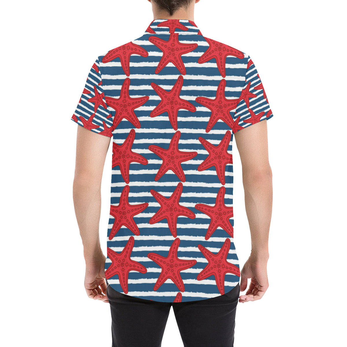 Starfish Red Pattern Print Design 02 Men's Short Sleeve Button Up Shirt