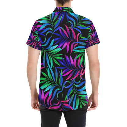 Tropical Flower Pattern Print Design TF010 Men's Short Sleeve Button Up Shirt