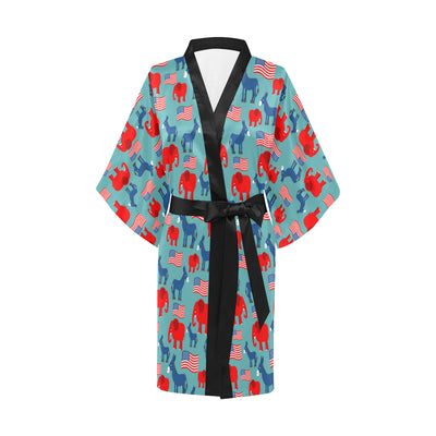 Donkey Red Elephant Pattern Print Design 03 Women's Short Kimono