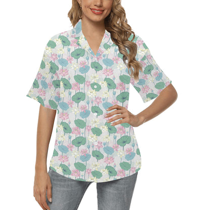 Water Lily Print Design LKS305 Women's Hawaiian Shirt