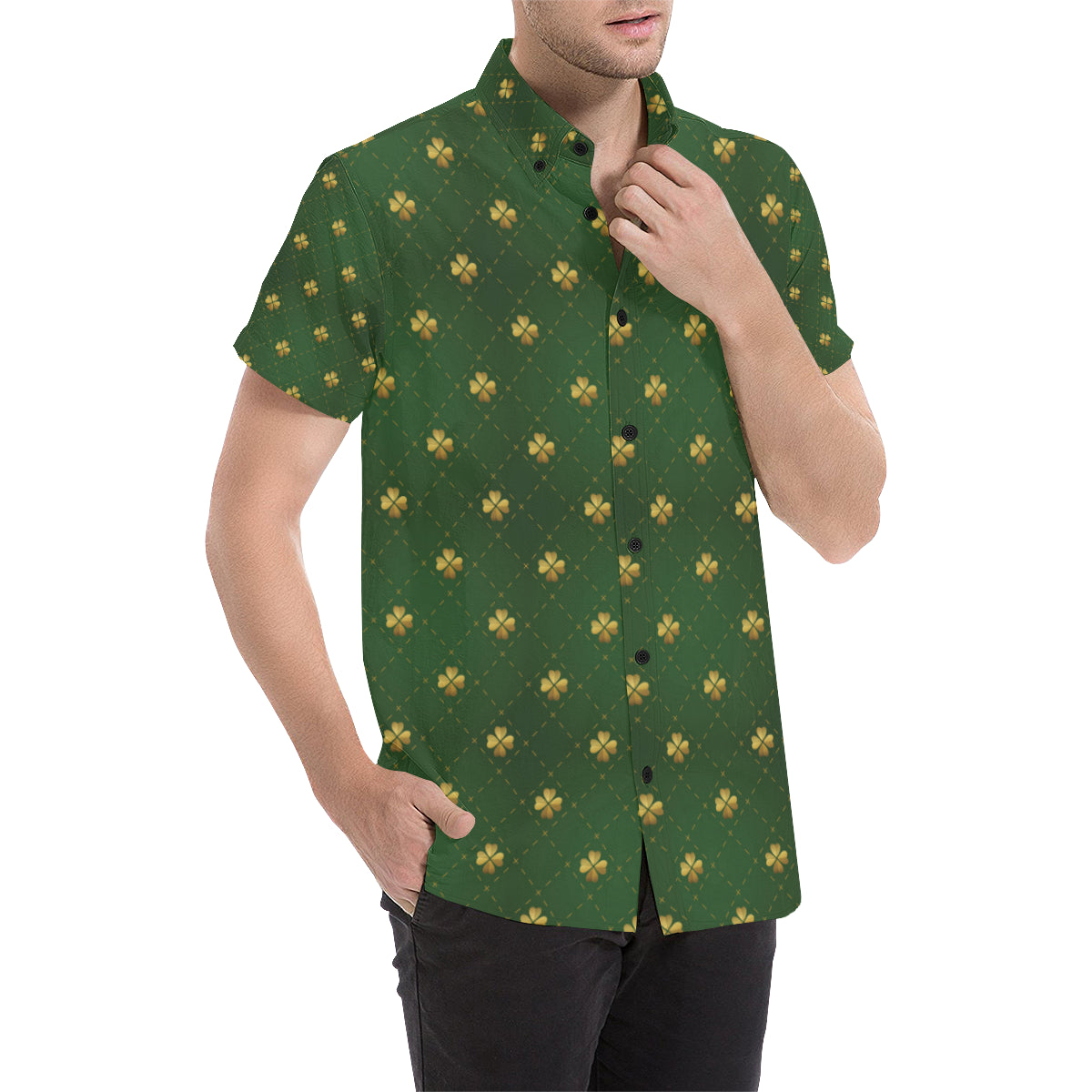 Clover  Pattern Print Design 01 Men's Short Sleeve Button Up Shirt