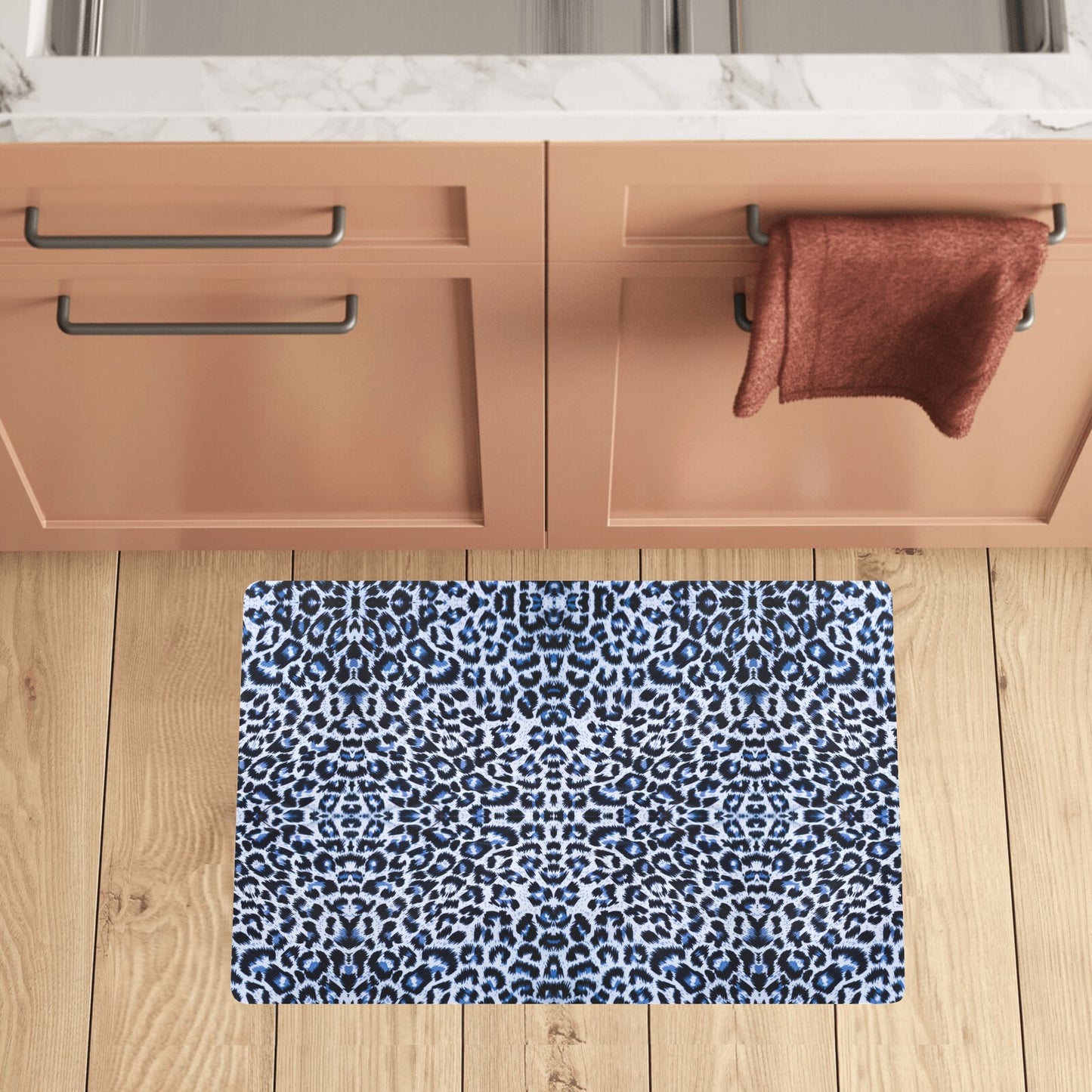 Leopard Blue Skin Print Kitchen Mat