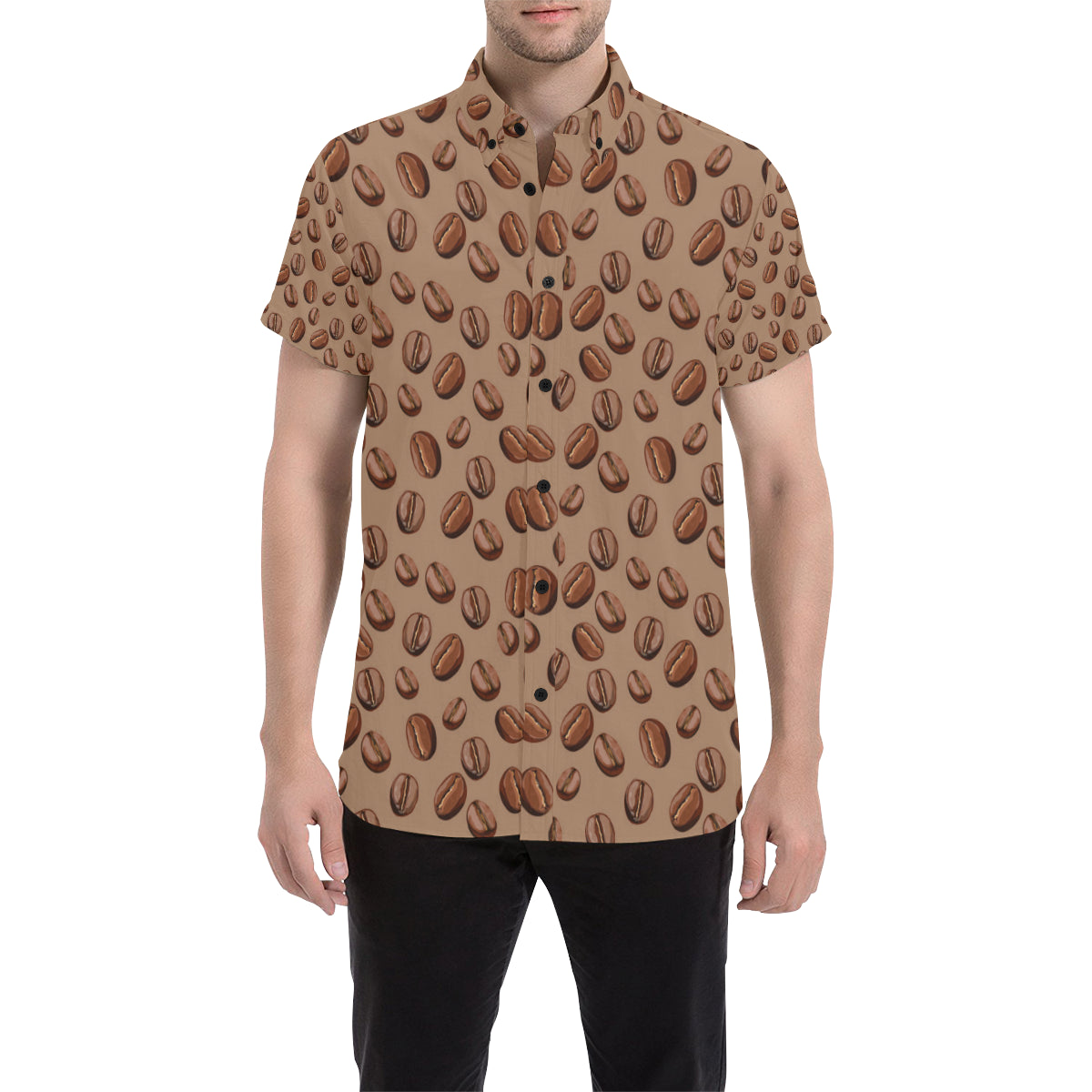 Coffee Pattern Print Design 07 Men's Short Sleeve Button Up Shirt