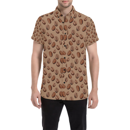 Coffee Pattern Print Design 07 Men's Short Sleeve Button Up Shirt
