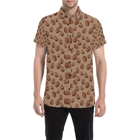 Coffee Pattern Print Design 07 Men's Short Sleeve Button Up Shirt
