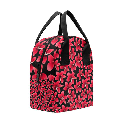Red Plumeria Pattern Print Design PM025 Insulated Lunch Bag