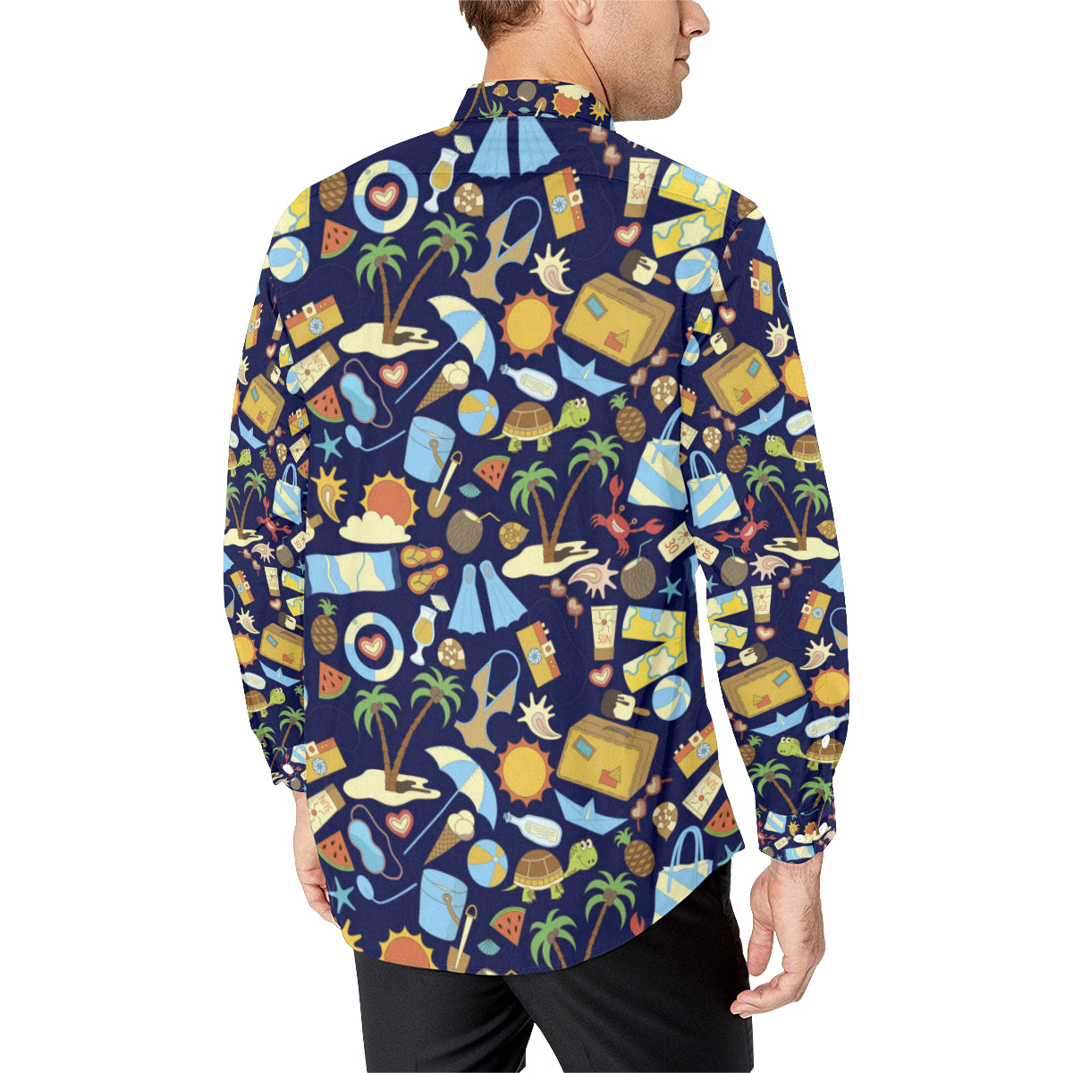 Beach Themed Pattern Print Design 04 Men's Long Sleeve Shirt