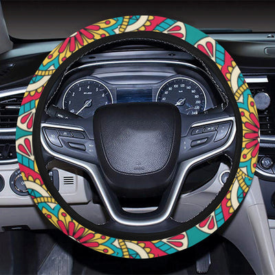 Mandala Pattern Print Design 03 Steering Wheel Cover with Elastic Edge