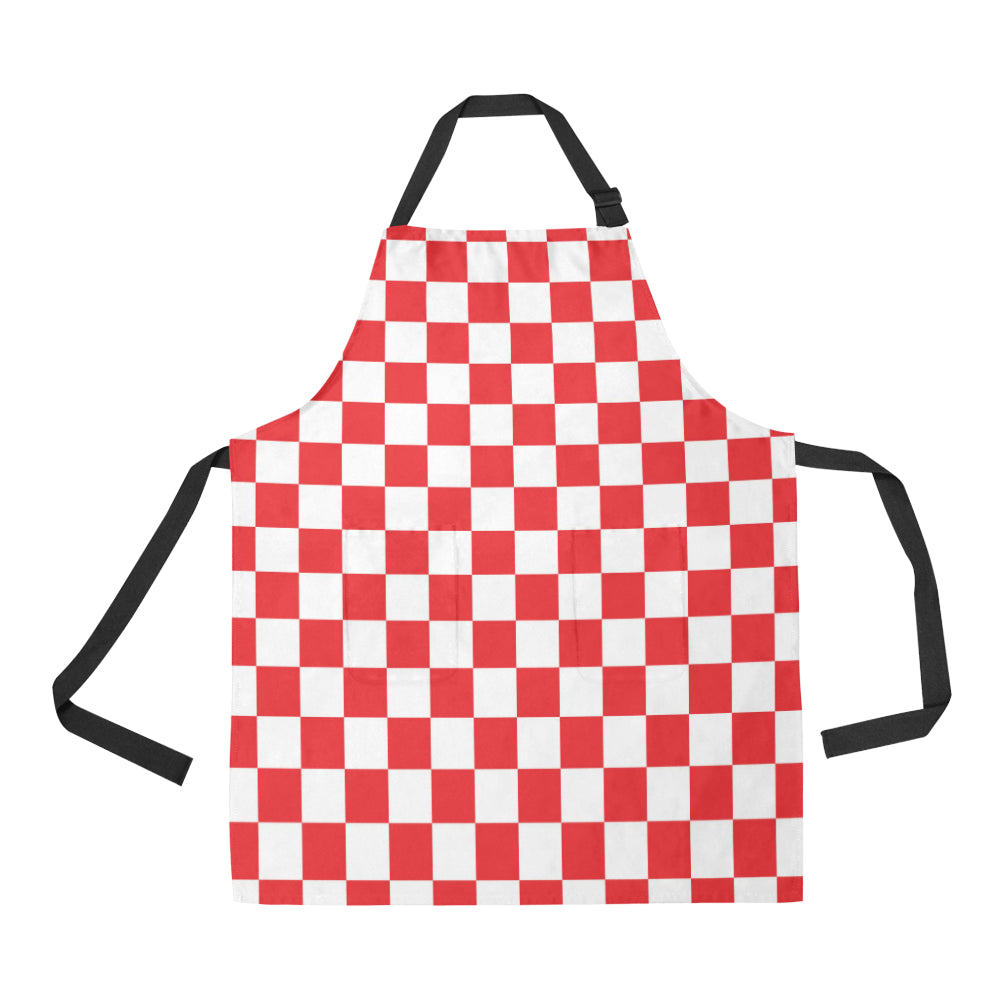 Checkered Red Pattern Print Design 04 Apron with Pocket