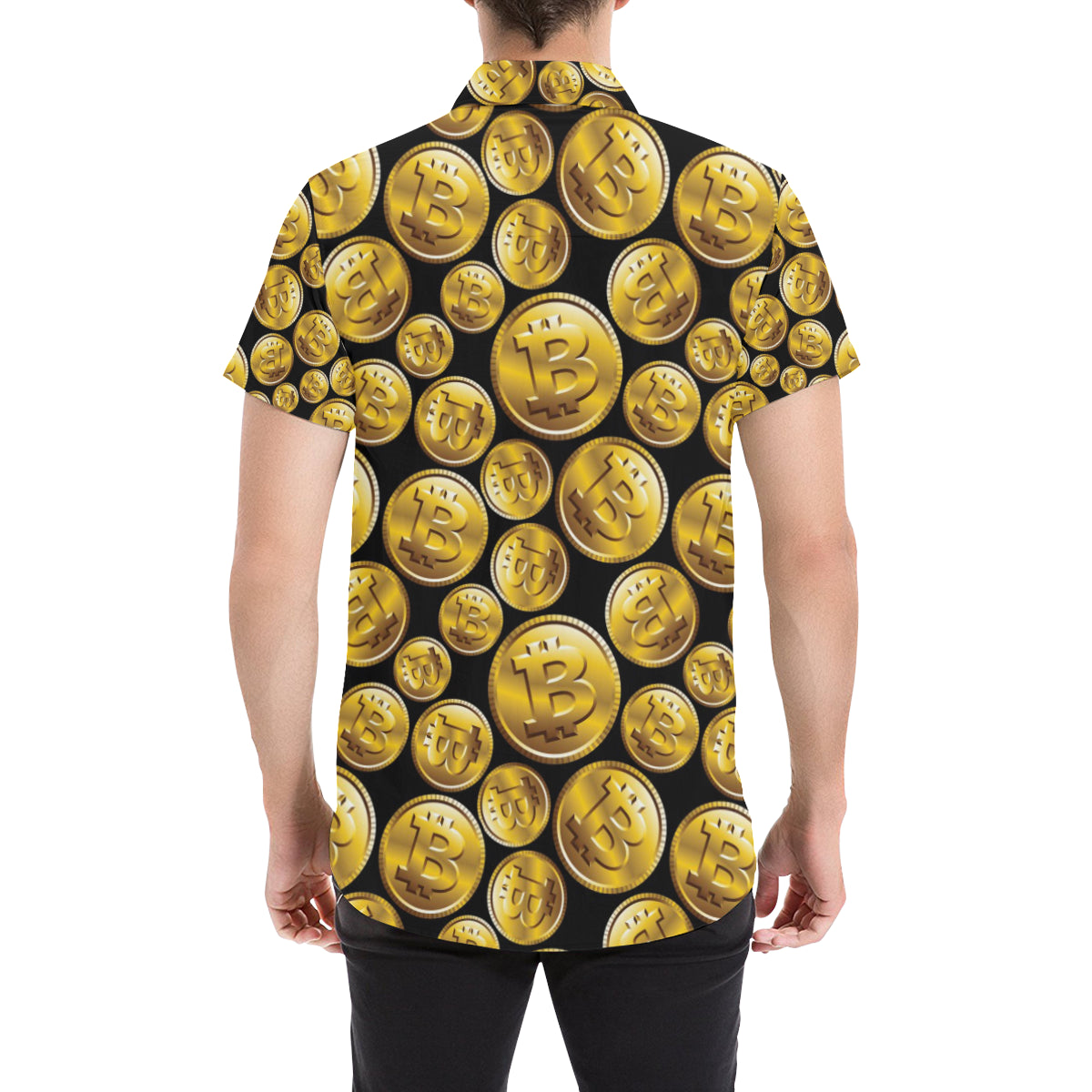 Bitcoin Pattern Print Design DO05 Men's Short Sleeve Button Up Shirt