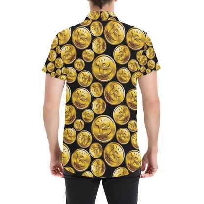 Bitcoin Pattern Print Design DO05 Men's Short Sleeve Button Up Shirt