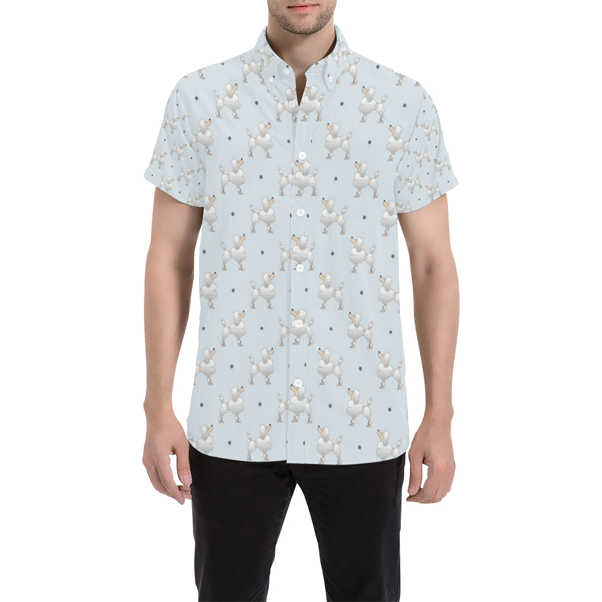 Poodle Pattern Print Design A05 Men's Short Sleeve Button Up Shirt