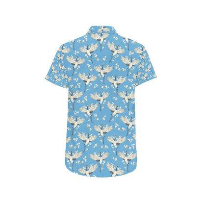 Crane Pattern Print Design 03 Men's Short Sleeve Button Up Shirt