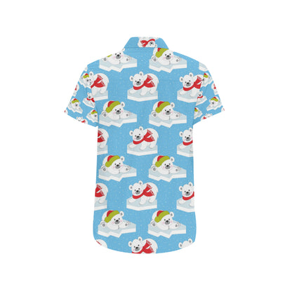Polar Bear Pattern Print Design PB06 Men's Short Sleeve Button Up Shirt
