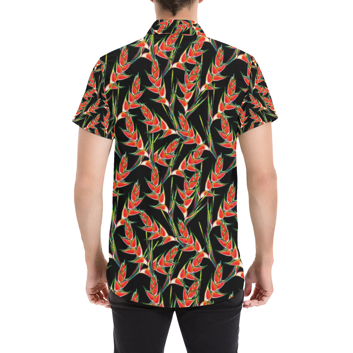 Heliconia Pattern Print Design HL010 Men's Short Sleeve Button Up Shirt