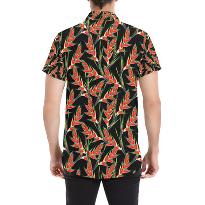 Heliconia Pattern Print Design HL010 Men's Short Sleeve Button Up Shirt