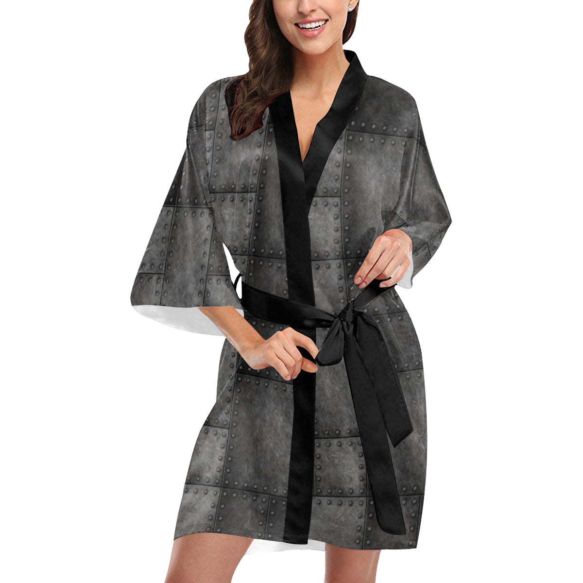 Armor Pattern Print Design 02 Women's Short Kimono