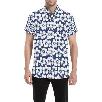 Hibiscus Pattern Print Design HB013 Men's Short Sleeve Button Up Shirt