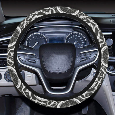 Bicycle Tools Pattern Print Design 02 Steering Wheel Cover with Elastic Edge