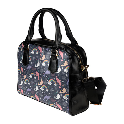 Narwhal Pattern Print Design 01 Shoulder Handbag