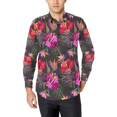 Hibiscus Pattern Print Design HB014 Men's Long Sleeve Shirt