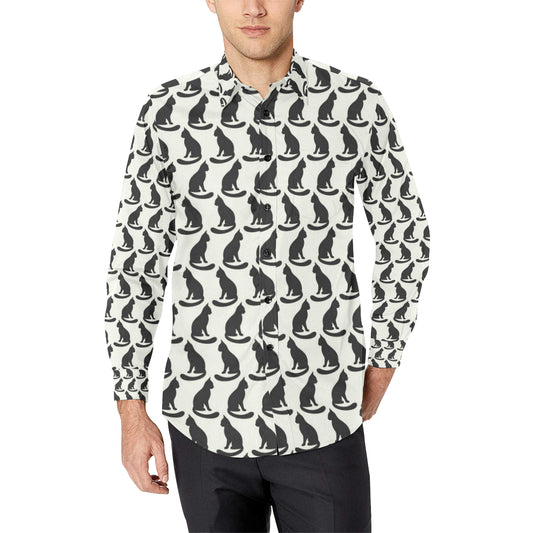 Black Cat Pattern Print Design 02 Men's Long Sleeve Shirt