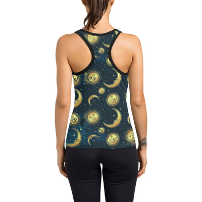 Gold Sun Moon Face Women's Racerback Tank Top