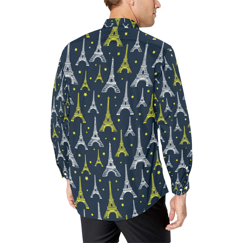 Eiffel Tower Star Print Men's Long Sleeve Shirt