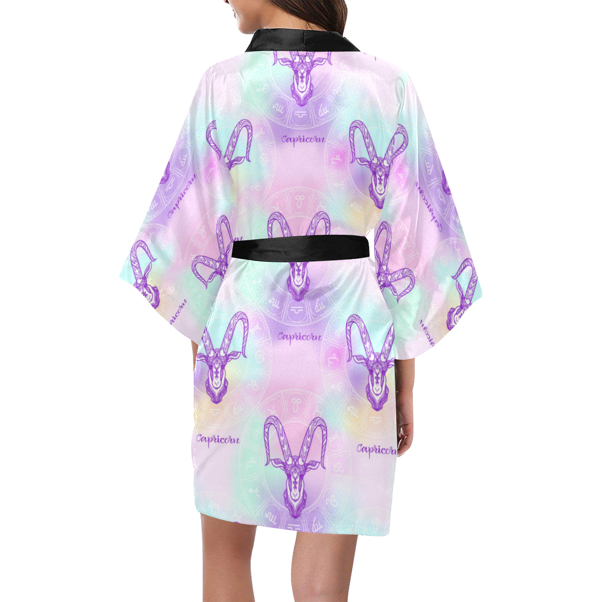 Capricorn Zodiac Pattern Print Design 02 Women's Short Kimono