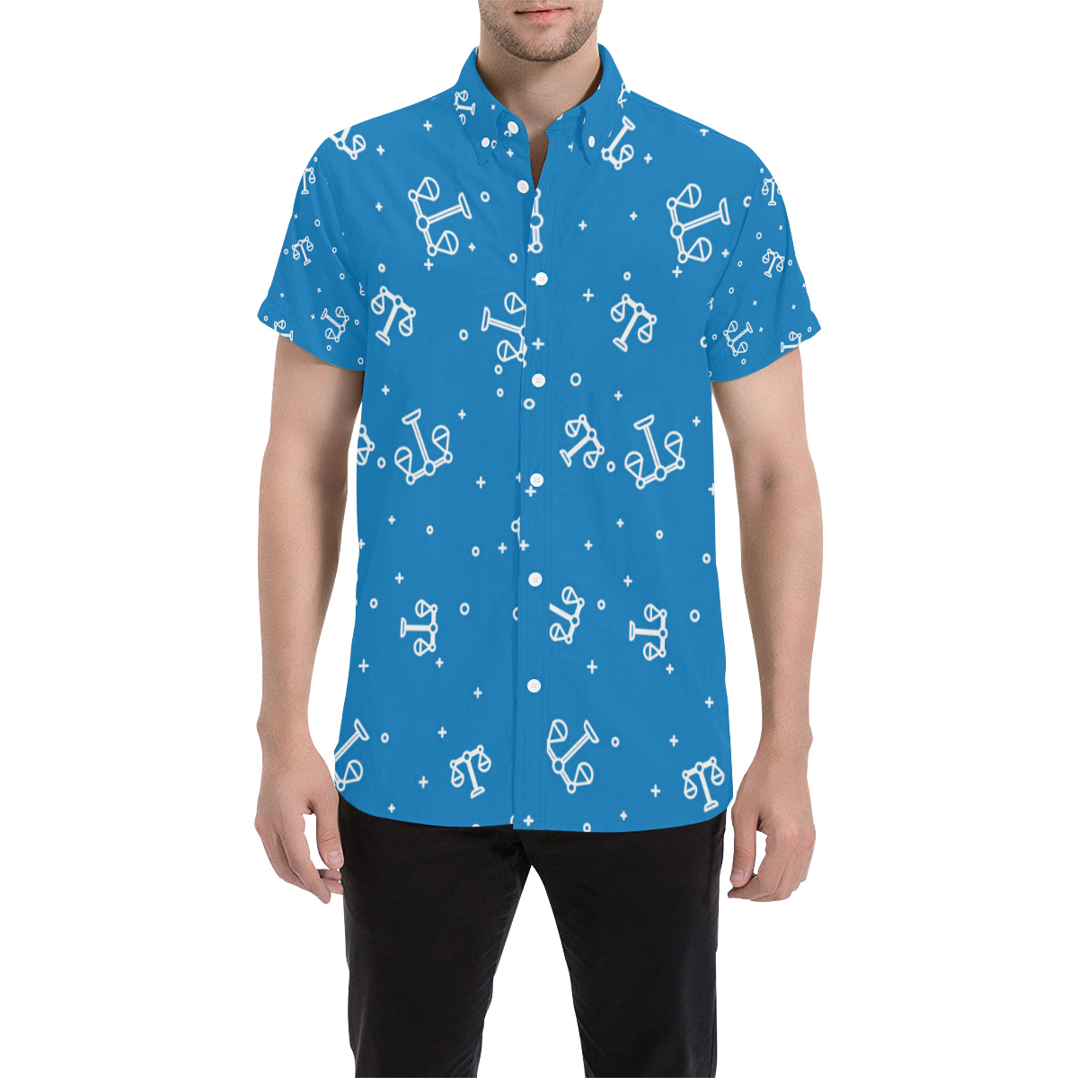Libra Pattern Print Design 05 Men's Short Sleeve Button Up Shirt