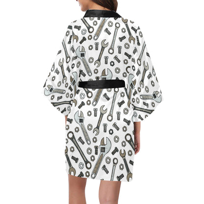 Mechanic Pattern Print Design 03 Women's Short Kimono