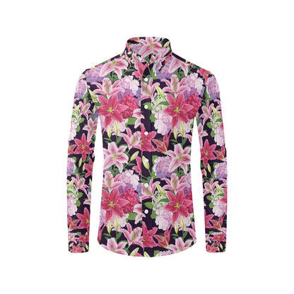 Lily Pattern Print Design LY017 Men's Long Sleeve Shirt