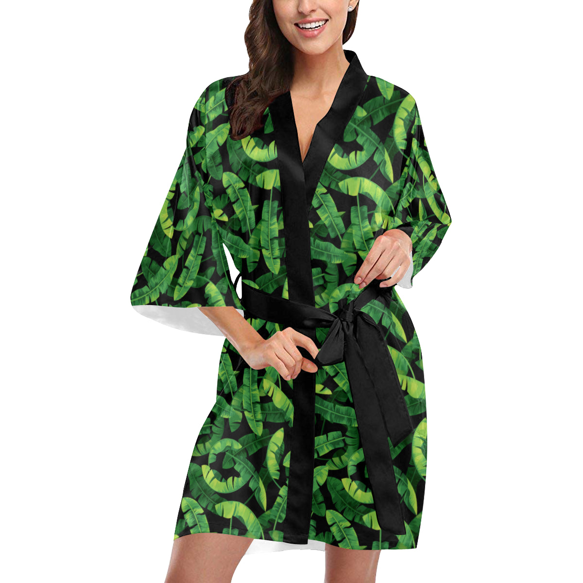 Banana Leaf Pattern Print Design 02 Women's Short Kimono
