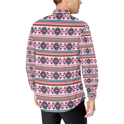 Indian Navajo Neon Themed Design Print Men's Long Sleeve Shirt