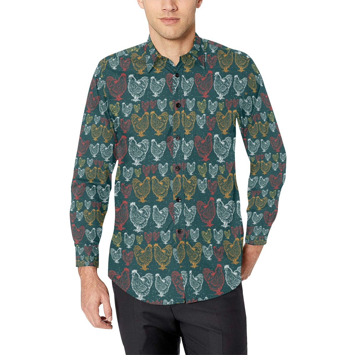 Rooster Hand Draw Design Men's Long Sleeve Shirt